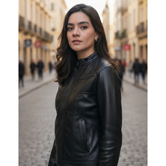 Chamarra Castelli Mujer Piel Borrego Negra Tipo Saco