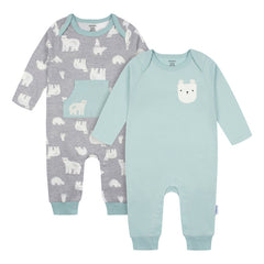 Mameluco Gerber Pack 2 Algodón Con Pies Gris Azul Bebé