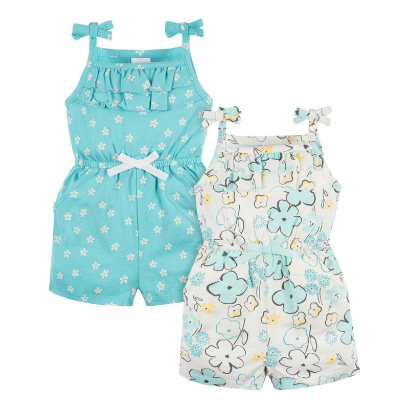Romper Gerber Bebé Set 2 Azul Cómodo Algodón Talla 3-6m