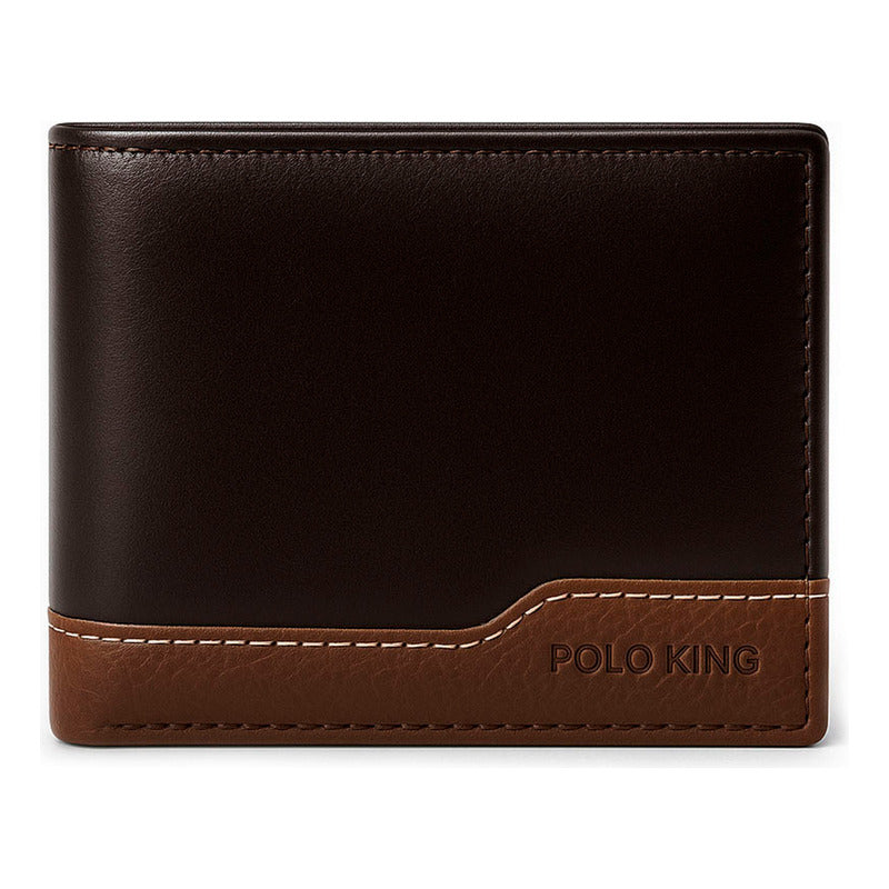 Cartera Cafe Piel Sintetica Con Tarjetero Polo King Zip Negro