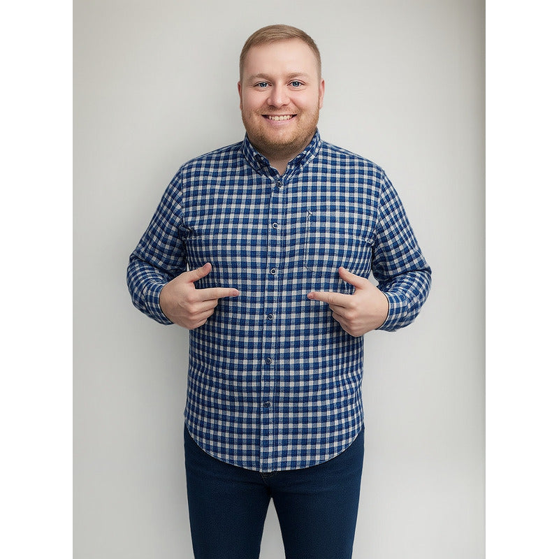 Camisa Big Kong manga larga tallas grandes cuadros azul 2XL-2XL