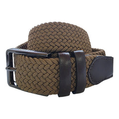 Cinturón Ferrioni Textil Elástico Trenzado Caqui Hombre 34mm