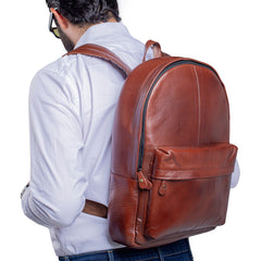Mochila Piel Genuina Castelli Laptop 18 Pulgadas Hombre Naranja Oscuro Liso