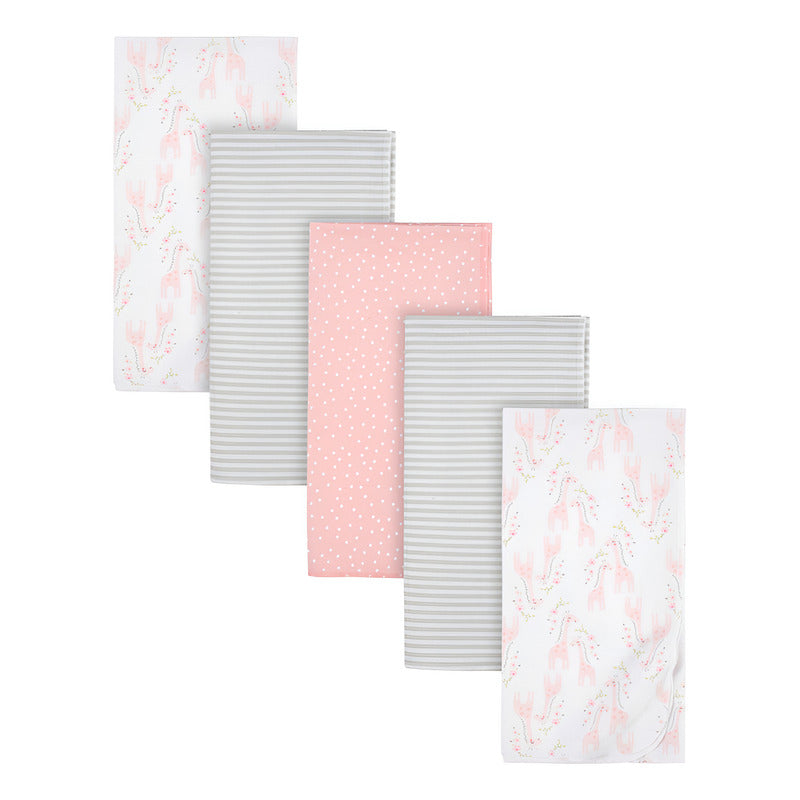 Mantas Gerber Algodón Gris Rosa Blanco Set 5 Piezas Bebé