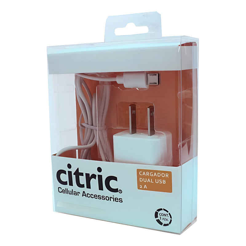 Cargador Dual Citric Micro Usb V8 50 Pz