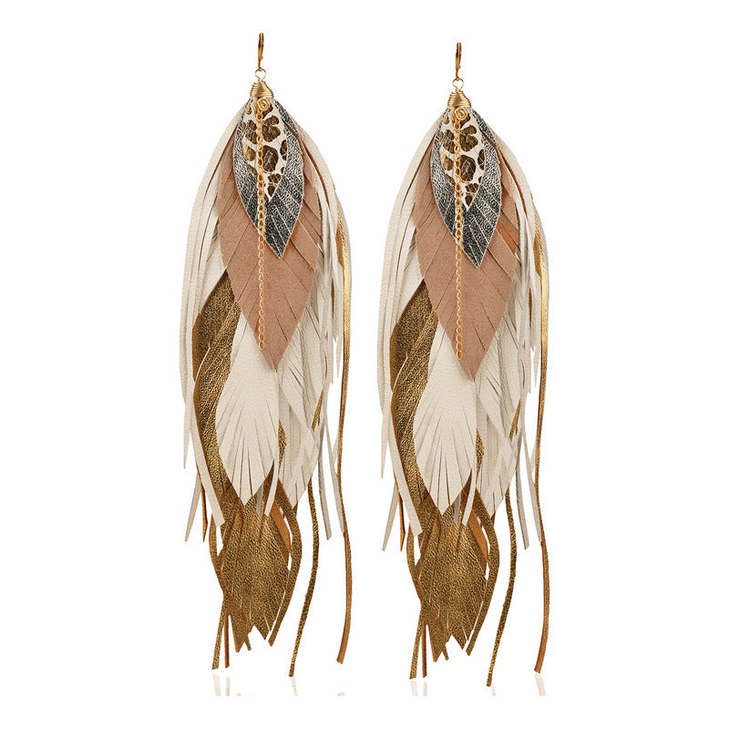 Aretes BUHO GOLD pluma largos dorados mujer VANGANIA-19cm