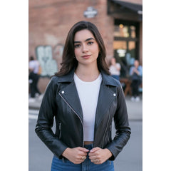 Chamarra Biker Negra Castelli Slim Fit Piel Mujer Borrego