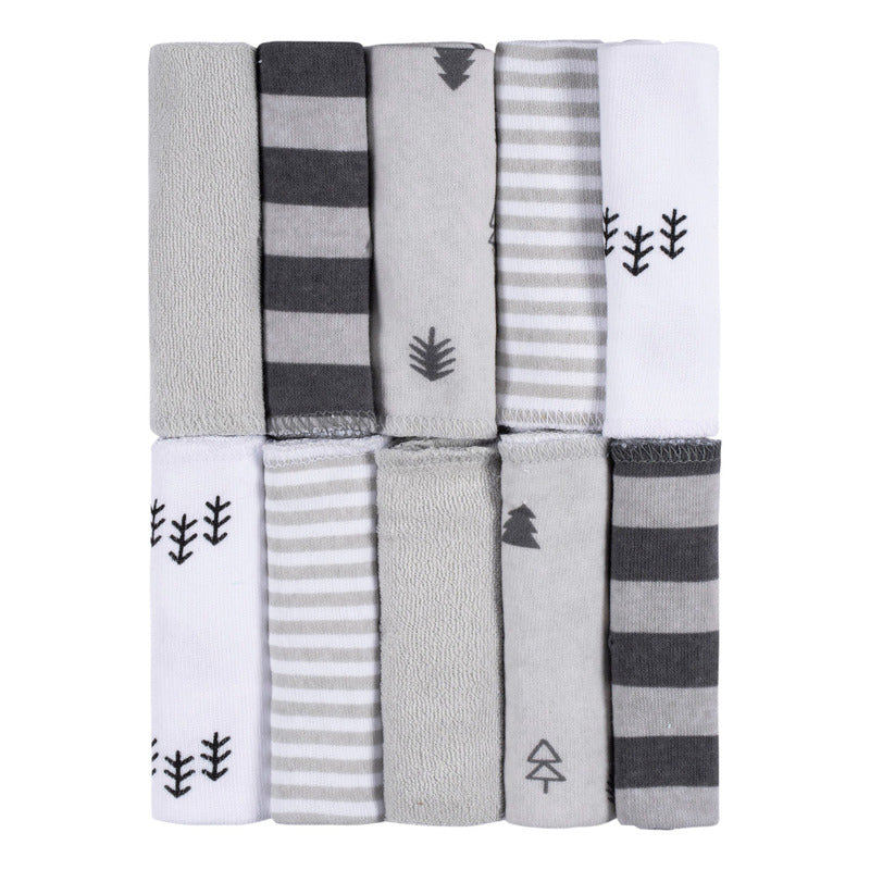 Pack 10 Toallitas Bebé Gerber Algodón Felpa Gris Y Blanco