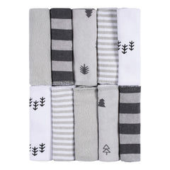 Pack 10 Toallitas Bebé Gerber Algodón Felpa Gris Y Blanco