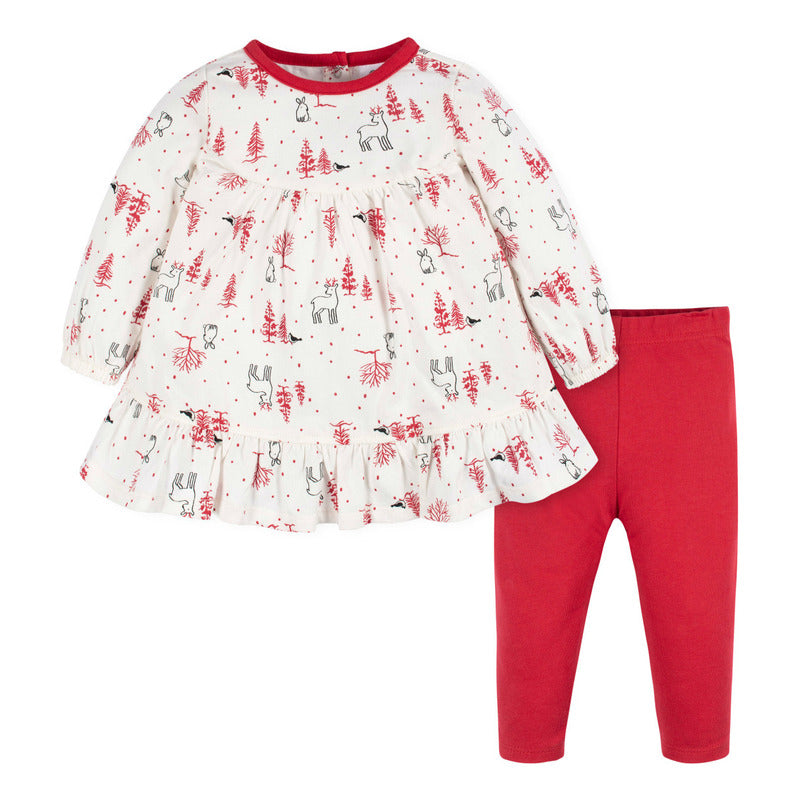 Conjunto Gerber Niña Blanco Rojo Con Vestido Y Leggings