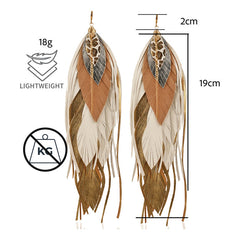 Aretes Largos Mujer Buho Gold Pluma Joyeria Mujer Vangania Blanco