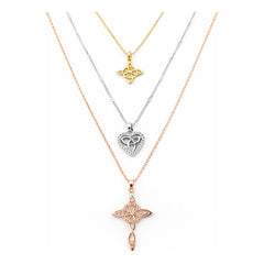 Set Triple Collar Moon & Self Triquetra Celta Baño Oro 18k Dorado