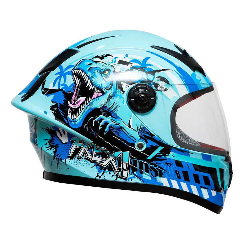 Casco Moto Para Niños Con Diseño Tiranosaurio Rex Cubierta Azul Jaguar Brillante Xl