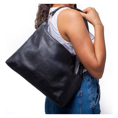 Bolsa De Piel Genuina Dama Floather Estilo Elegante Negro Lisa Oro