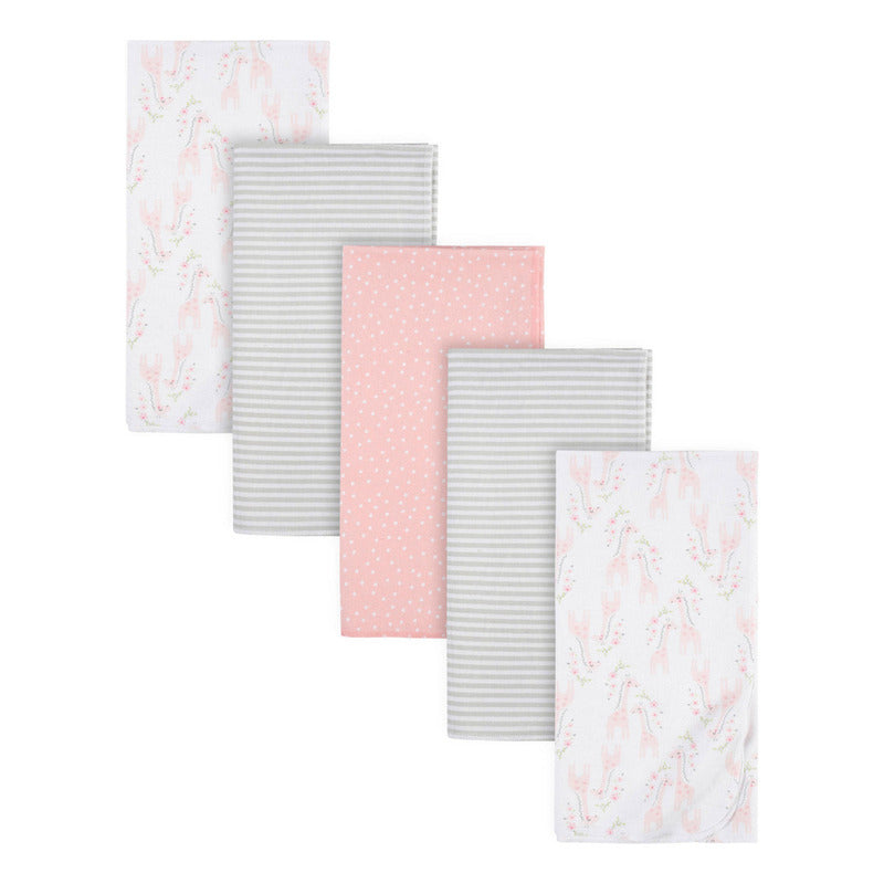 Mantas Gerber Algodón Gris Rosa Blanco Set 5 Piezas Bebé