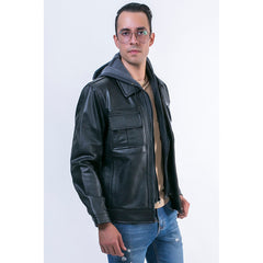 Chamarra Piel Negra Castelli Caballero Con Capucha 2 En 1
