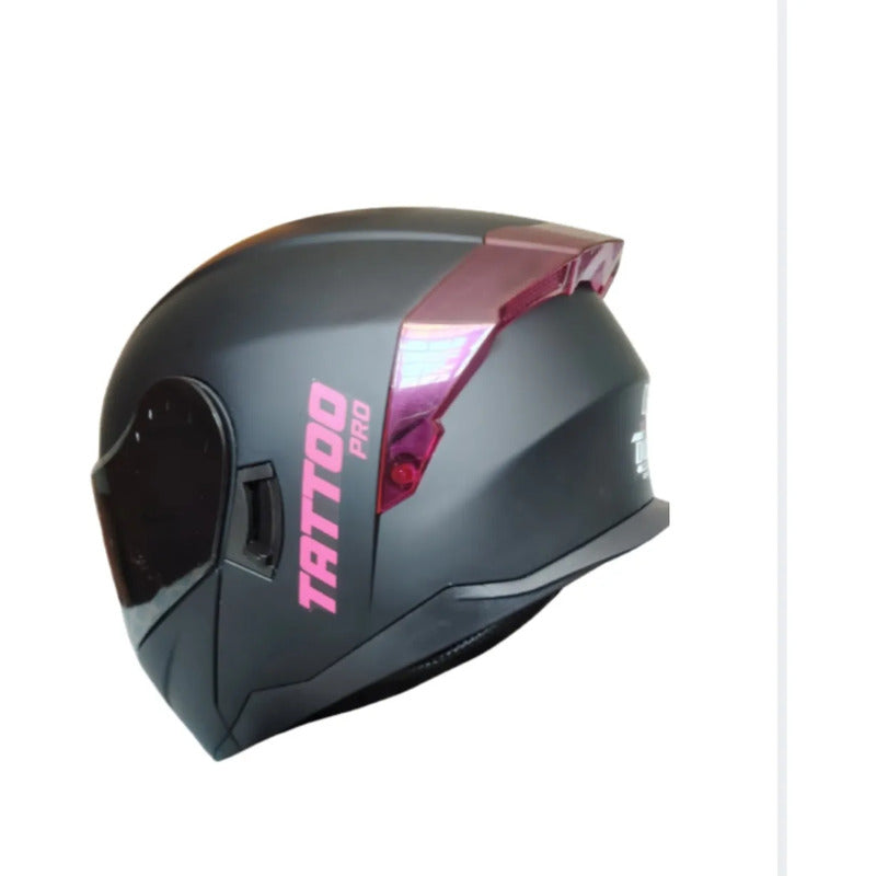 Casco Negro Con Rosa Tatoo Pro Negro Monocolor Mate M