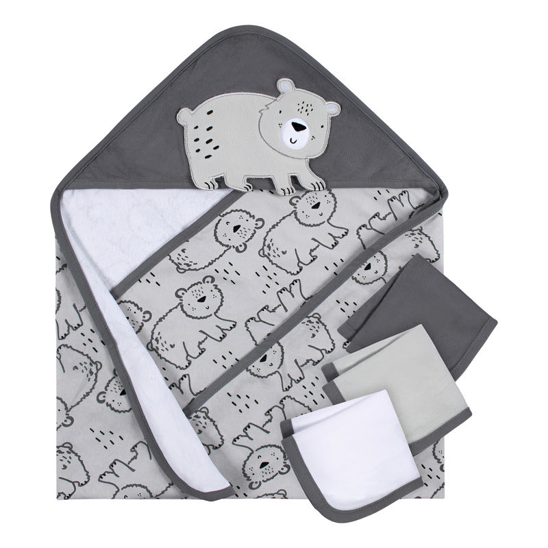 Set 4 Toallas Bebé Gerber Con Capucha Algodón Suave Color Gris