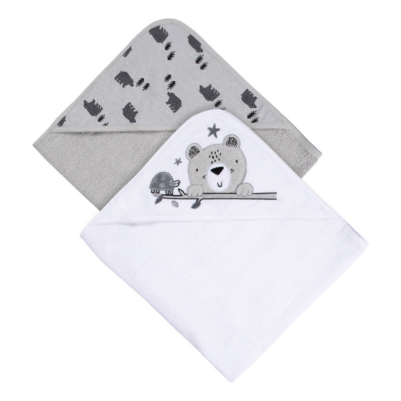 Set 2 Toallas Bebé Gerber Capucha Gris 66×76 Cm Algodón