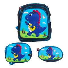 Mochila Escolar 3 Piezas Con Luces Led 16  Y Accesorios Azul Liso