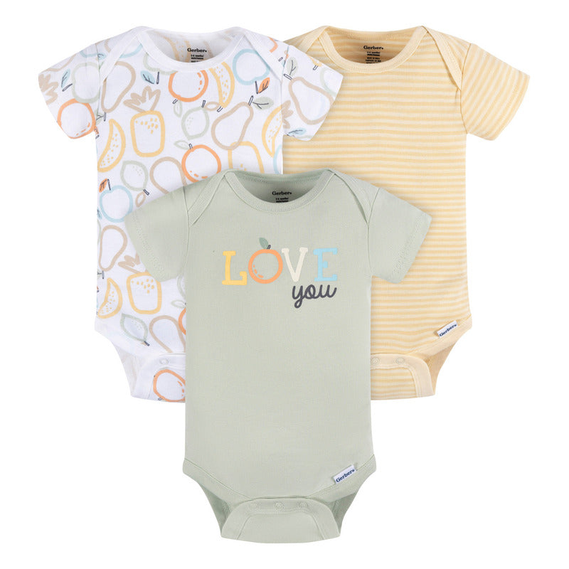 Pañalero Gerber Set 3 Piezas Amarillo Blanco Verde Body Bebé
