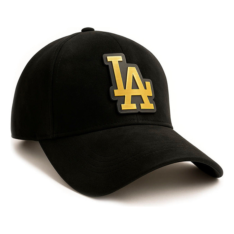 Gorra Knite Los Angeles Hombre Gamuza Negra Logo La Dorado Negro Un