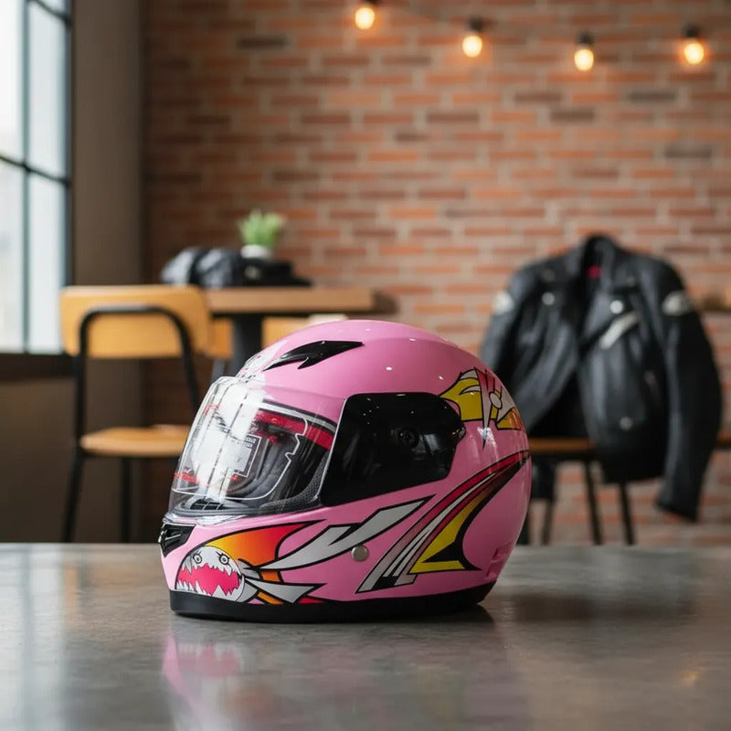 Casco Integral Para Moto Dama Rosa Con Diseño De Flores Sakura Rosa Chicle Monocolor Brillante Xl