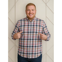 Camisa Big Kong Cuadros Rosa Café Hombre Grande Manga Larga