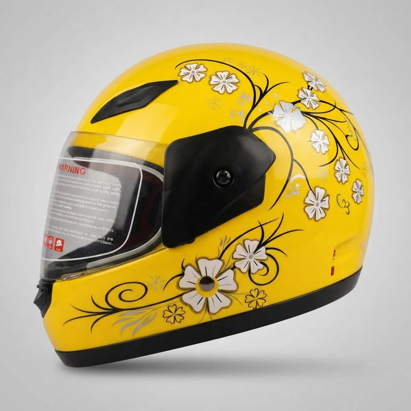 Casco Integral Para Moto Dama Con Diseño De Flores Amarillo Monocolor Brillante Xl
