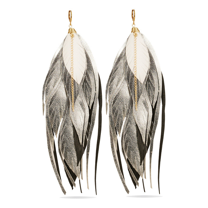 Aretes Multipluma Silver White regalo para mujer vangania-15CM