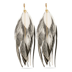 Aretes Multipluma Silver White regalo para mujer vangania-15CM