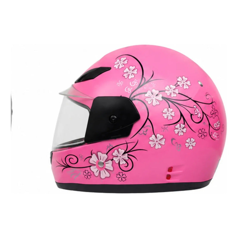 Casco Integral Para Moto Dama Con Diseño De Flores Rosa Monocolor Brillante Xl
