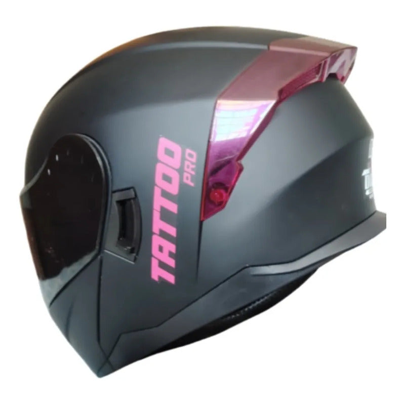 Casco Negro Con Rosa Tatoo Pro Negro Monocolor Mate M