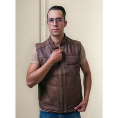 Chaleco piel borrego castelli estilo western hombre-L