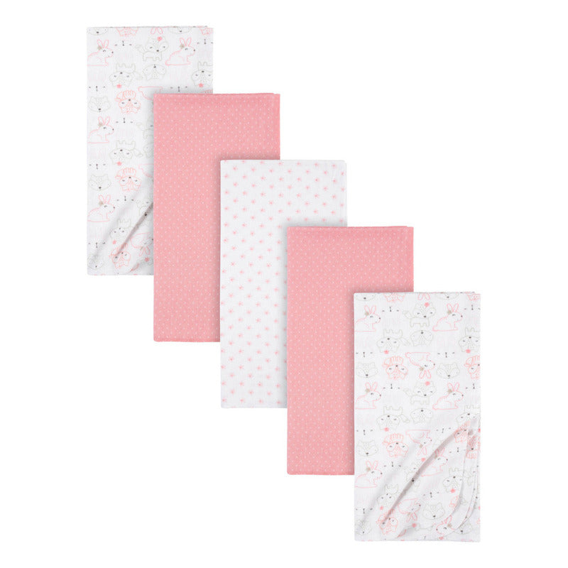 Mantas Gerber Algodón Blanco Rosa Set 5 Piezas Suaves Bebé