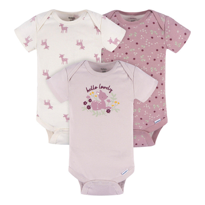 Pañalero Gerber Pack 3 Piezas Body Algodón Ropa Bebé Niña-6-9M