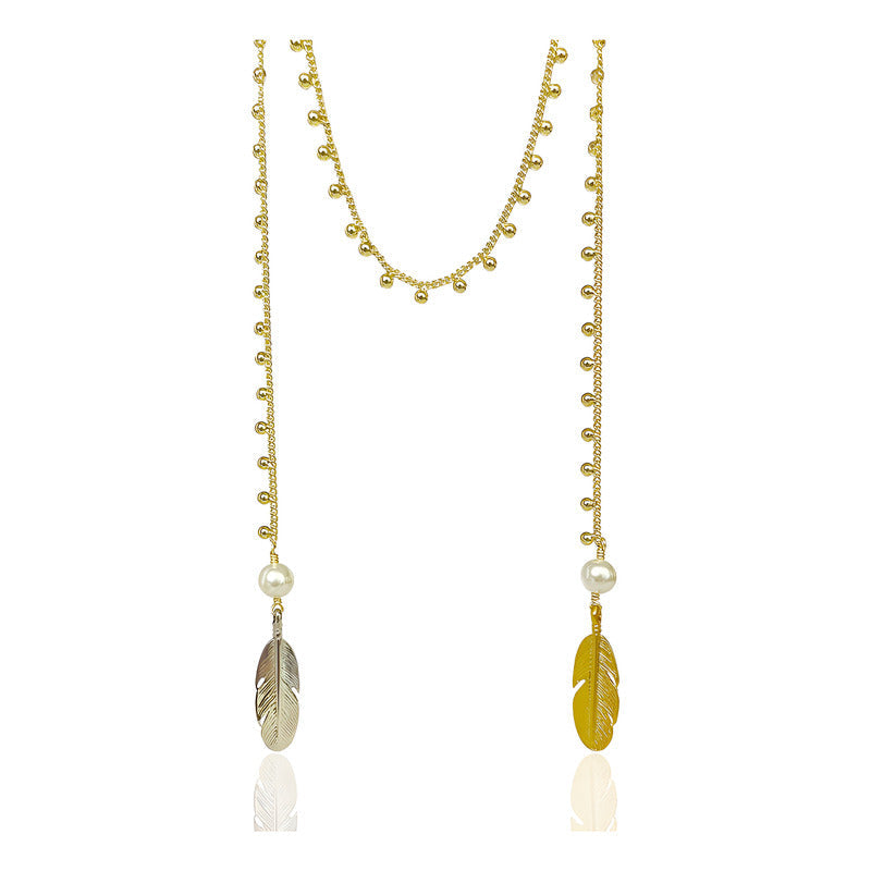 Collar largo ajustable de plumas bicolor Vangania 100cm-100