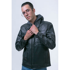 Chamarra Piel Negra Castelli Caballero Con Capucha 2 En 1