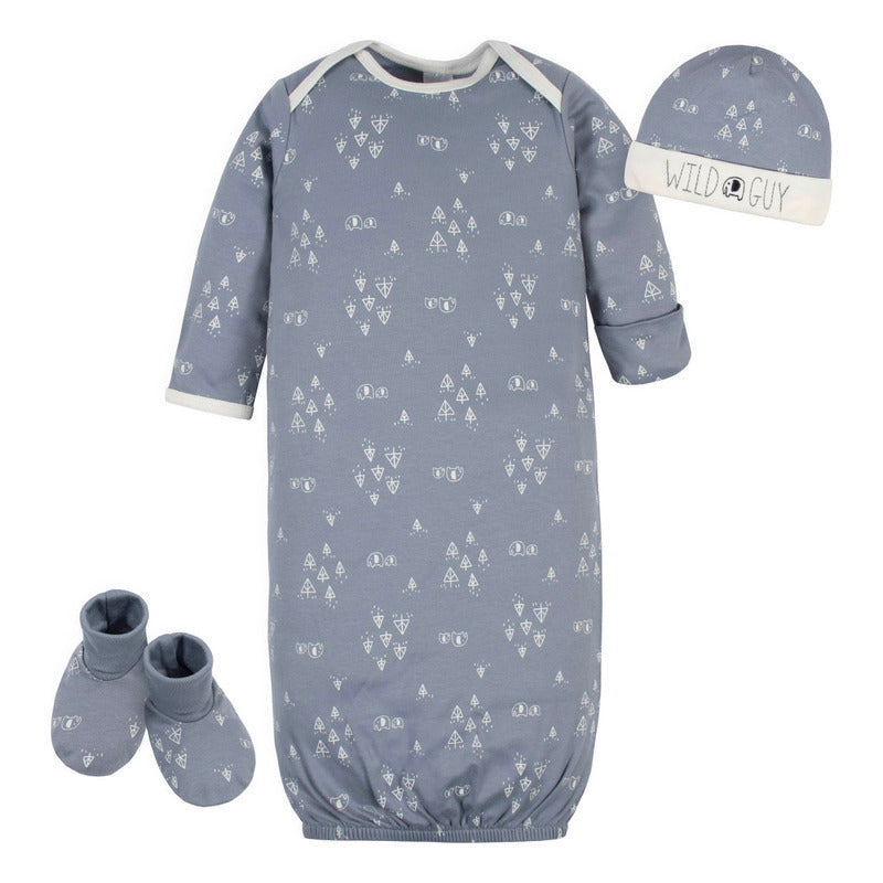 Set 3 Piezas Gerber Camisón Gorrito Patucos Algodón Gris