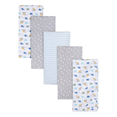 Mantas Gerber Algodón Gris Azul Set 5 Piezas Suaves Bebé