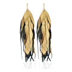 Aretes Largos Plumas Maxi Raven Joyeria Mujer Vangania 15cm Negro