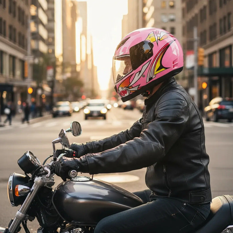 Casco Integral Para Moto Dama Rosa Con Diseño De Flores Sakura Rosa Chicle Monocolor Brillante Xl