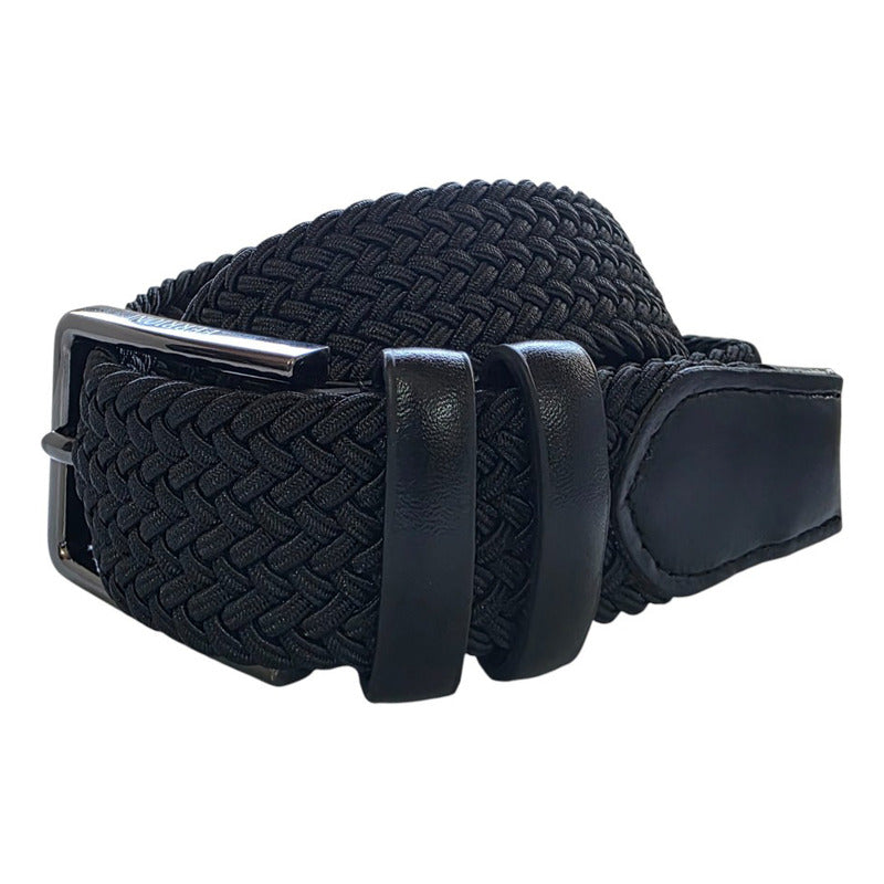 Cinturón Ferrioni Textil Elástico Trenzado Negro Hombre