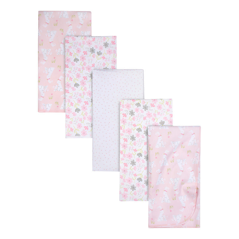 Mantas Gerber Algodón Blanco Rosa Set5 Pza Suaves Bebé 26hk