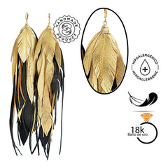 Aretes Largos Plumas Maxi Raven Joyeria Mujer Vangania 15cm Negro