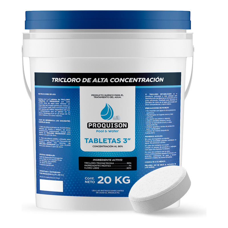 Cloro Para Alberca 20 Kg Tabletas 3 Pulgadas Proquison 90%