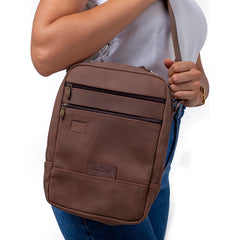 Bandolera Piel Hombre Castelli Tipo Mariconera Ajustable Marrón Liso Oro