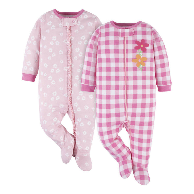 Mameluco Gerber Para Bebé Pack 2 Pijamas Algodón Rosa Talla 0-3m 0-3 M Floreado