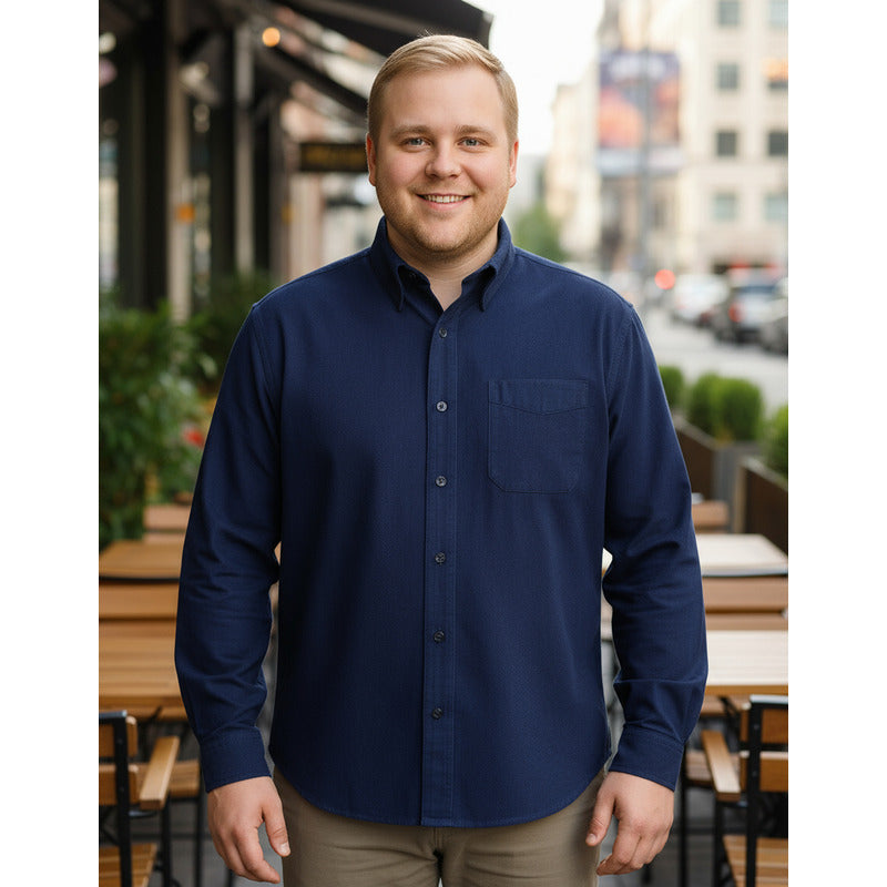 Camisa Big Kong Marino Lisa Hombre Grande Formal Manga Larga