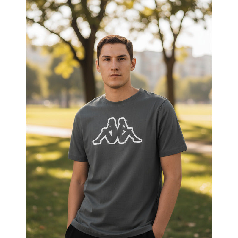 Playera Kappa Casual Gris Oxford Hombre Manga Corta